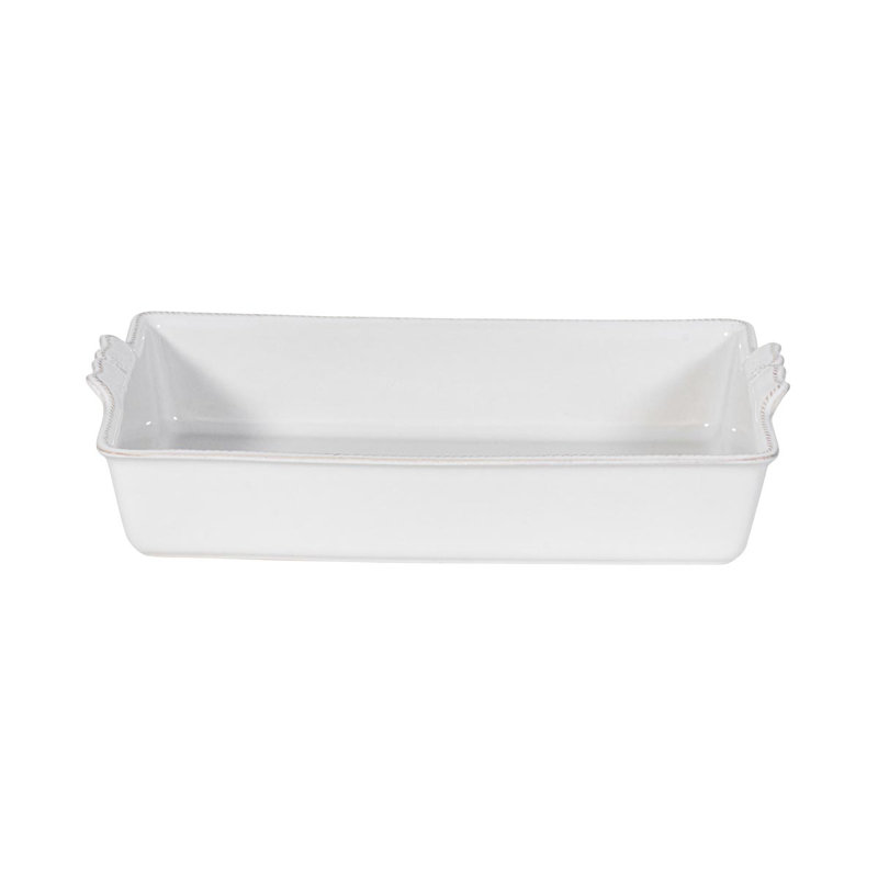 White Rectangular Ceramic Casserole Dish with Scalloped Rim
