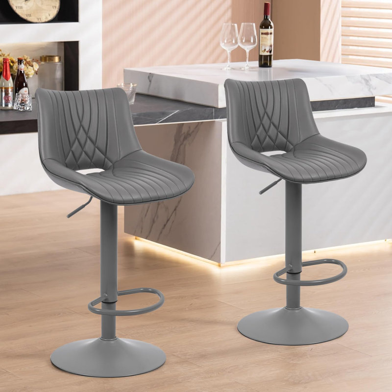PU Leather Counter Height Stool Adjustable Swivel Barstools, Gray Faux Leather / Gray Frame