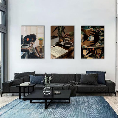 3 pièces, fille noire, art mural sur toile, mode, femme afro-américaine