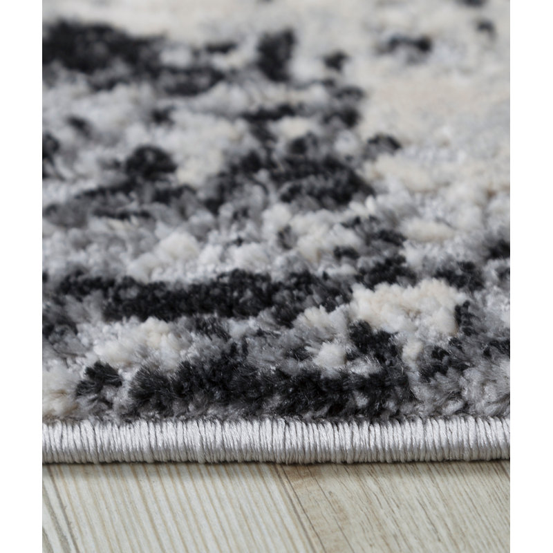 Tapis abstrait en polyester touffeté à la main noir / gris, Rectangle 5 pi 3 po x 7 pi 7 po