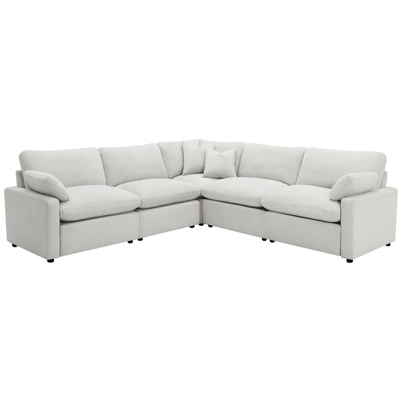 Canapé modulaire en forme de L 5 pièces Biny, gris clair, inclinable électrique