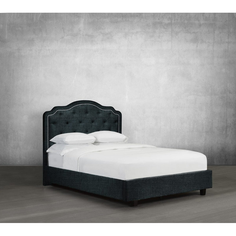Lit plateforme en tissu d’ameublement Stoltz, Grand, Lin - denim