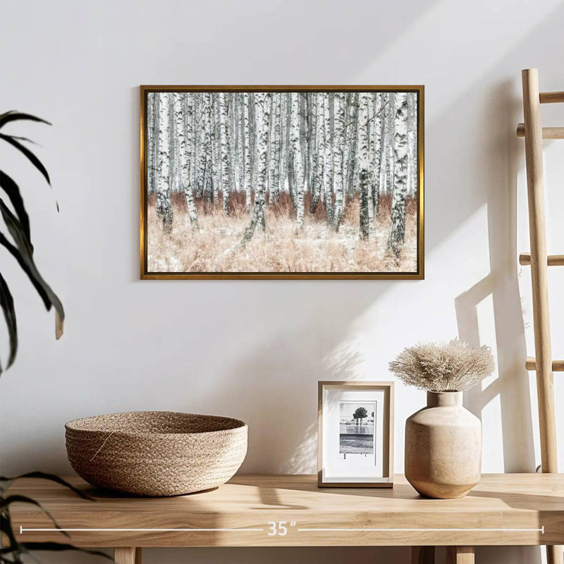 Hiver, forêt de bouleaux, Cadre flottant doré, 19 po x 13 po