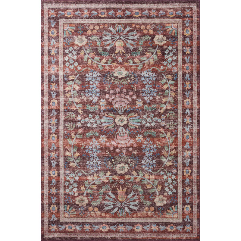 Rifle Paper Co. X Loloi Maison Frances Red 8'-4" X 11'-6" Area Rug, Rectangle 5' x 7'6"