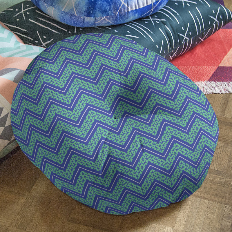 Coussin Rhonda Cheval, 26 po x 26 po, Bleu blanc / vert