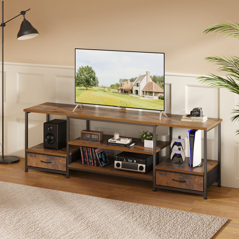 TV Stand with Fabric Drawers, Entertainment Center TV Stand for 55-65/55-75 inch, TV Console Table with Open Storage Shelves, Media Console Charging Station