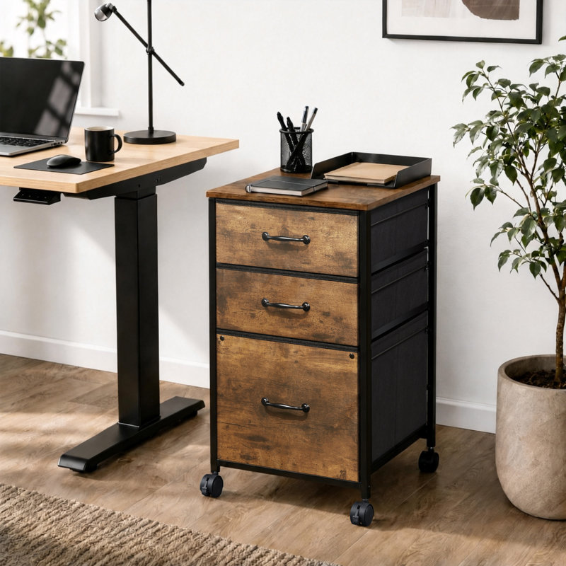 15.4 " Wide 3 Vertical Filing Cabinet, Rustic Brown