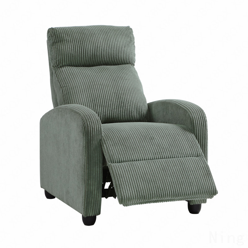 Fauteuil inclinable moderne en velours côtelé vert moelleux - structure en bois massif, meubles de salon, Vert
