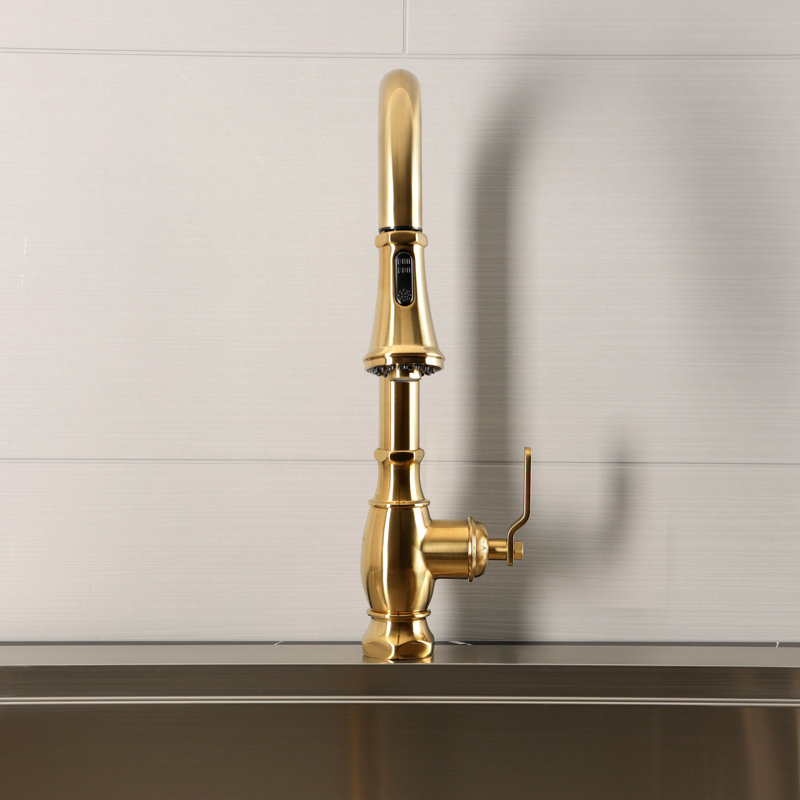 Robinet de cuisine rétractable à poignée simple Kingston Brass Whitaker, Laiton brossé