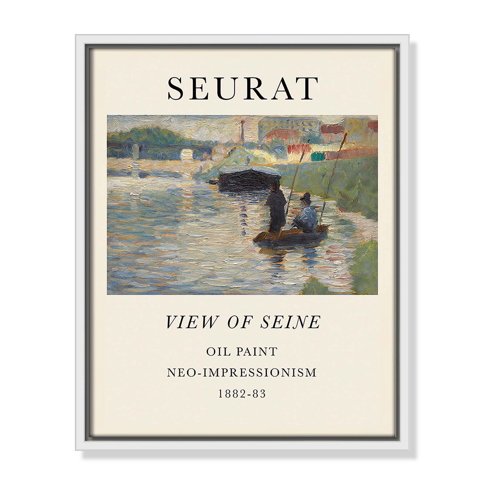 View Of Seine by Georges Seurat, No, 61.5" H x 41.5" W x 2" D, White Floater Frame