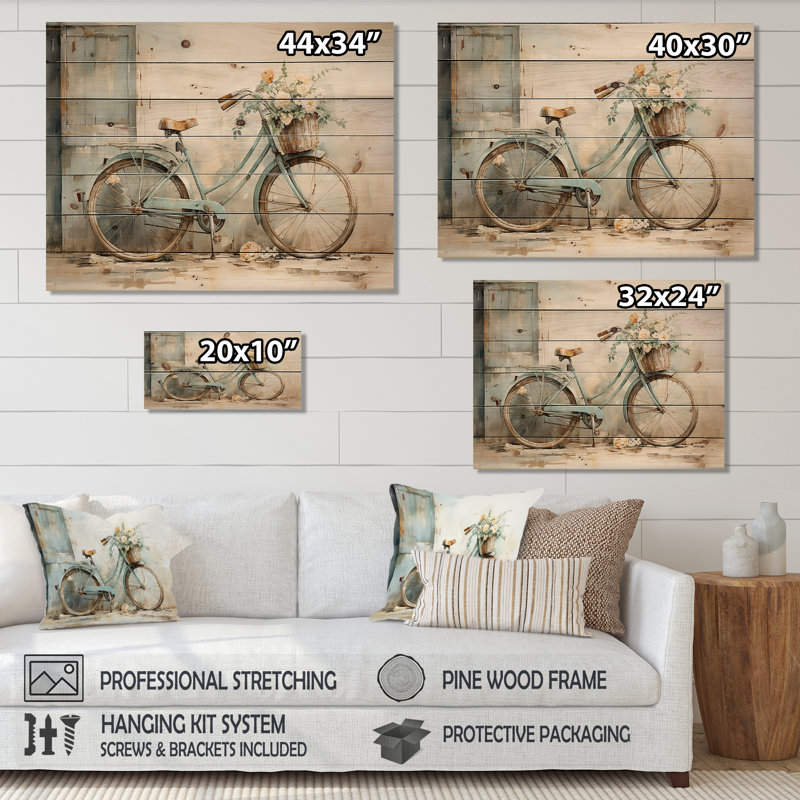Art mural en bois de bicyclette, impression de décor de vélo rétro - Janyra, H 10 po x l 20 po x P 0,78 po