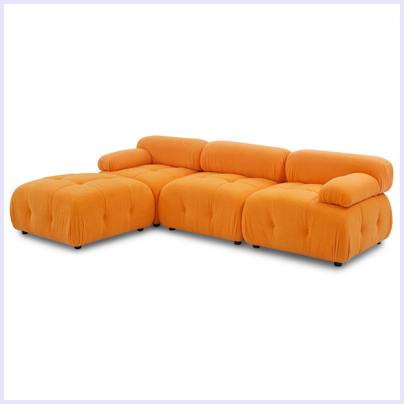Modular Sectional Sofa, Button Tufted Designed And Diy Combination,L Shaped Couch With Reversible Ottoman, Orange Polyester