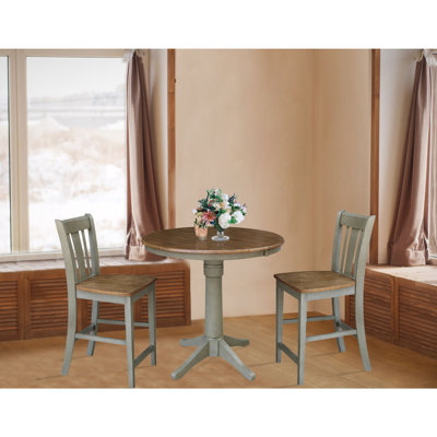 Counter Height Extendable Rubberwood Solid Wood Dining Set