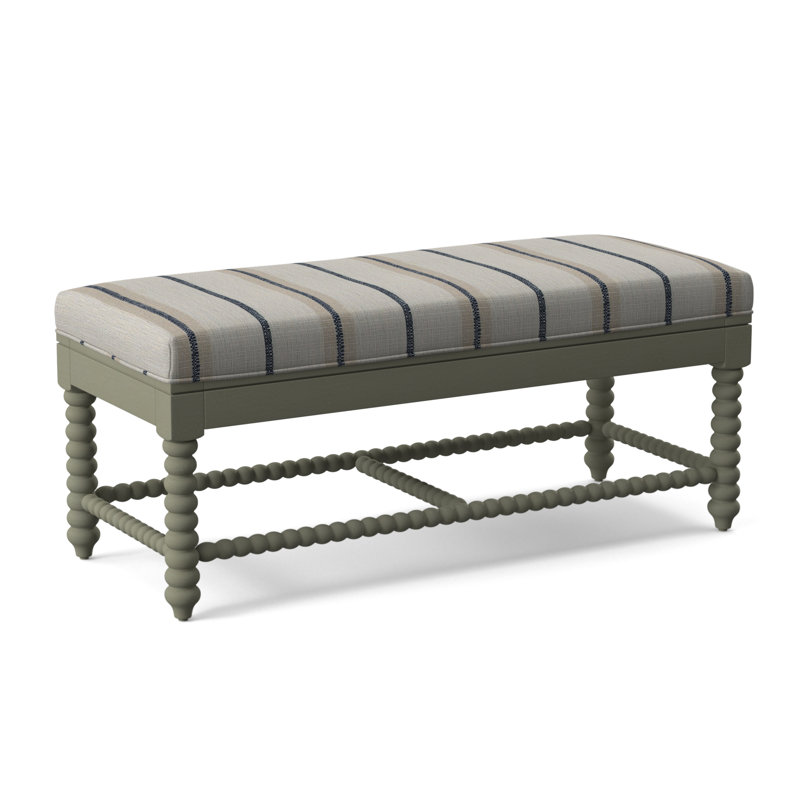Lind Island Upholstered Bench, Sunbrella Blue Pinstripe; 6205-64, Greystone Finish