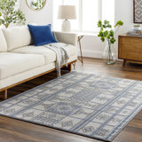 Tapis géométrique rectangulaire bleu en polypropylène tissé à la machine
