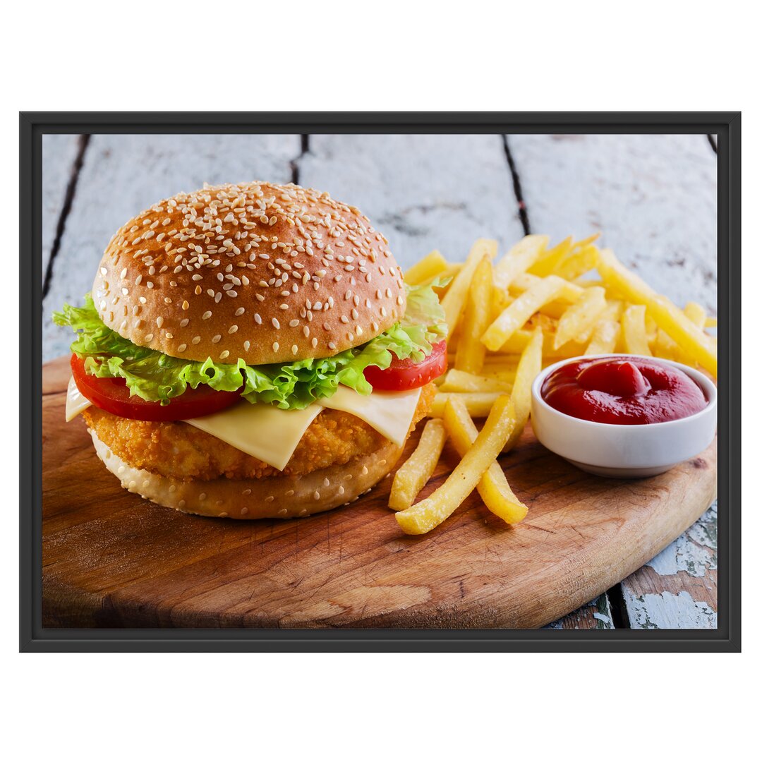 Gerahmtes Wandbild Chickenburger Pommes