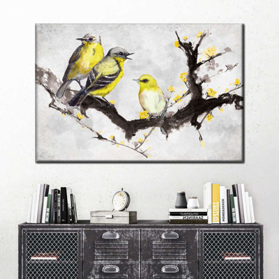 Canaris sur une branche sur toile