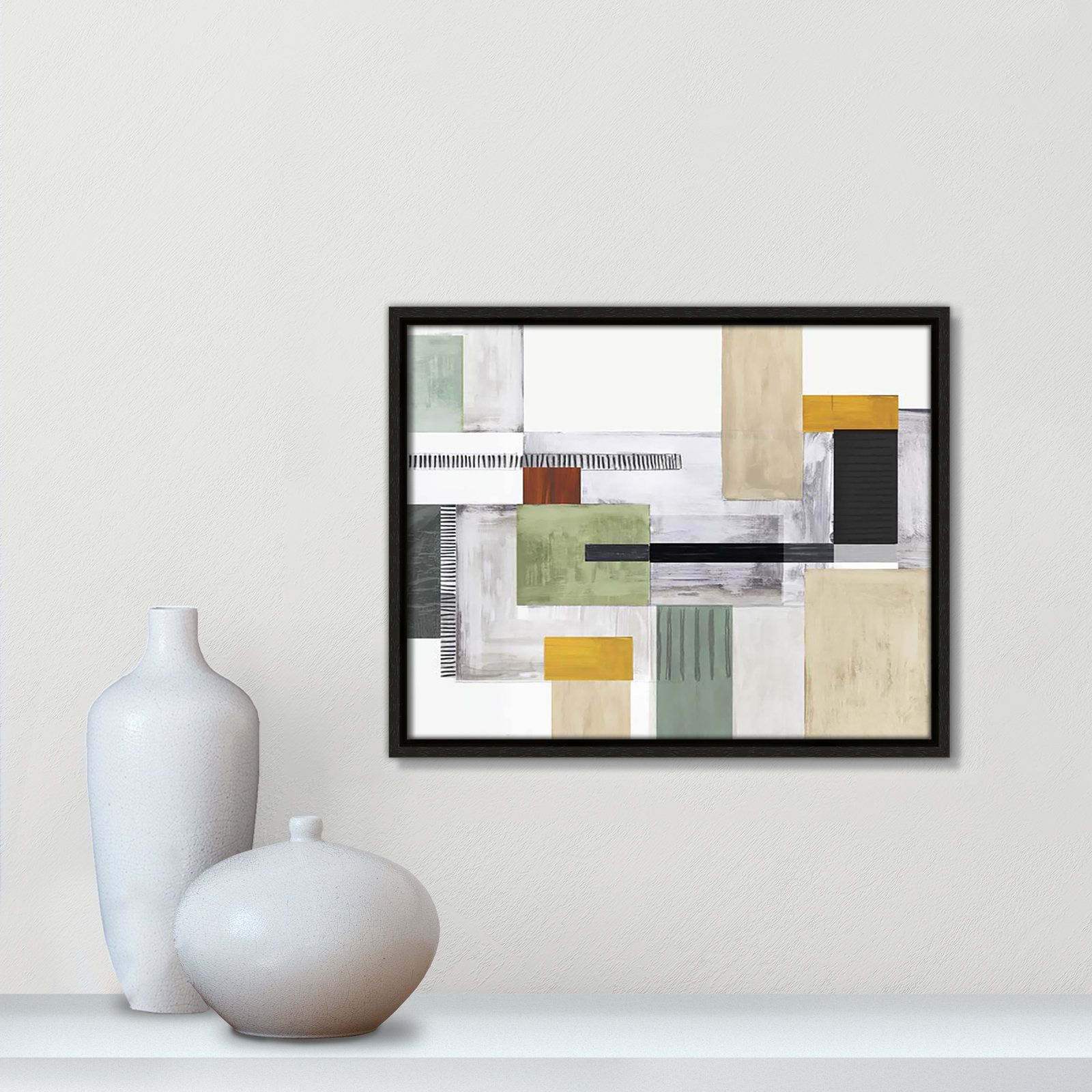 Playful Blocks Print by Tom Reeves, No Mat, Espresso Floater Framed, 12.5" H x 15.5" W x 2" D