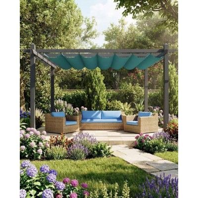 10x13ft Retractable Aluminum Pergola with Canopy - Sun Shade Shelter for Garden, Patio, Backyard, Deck