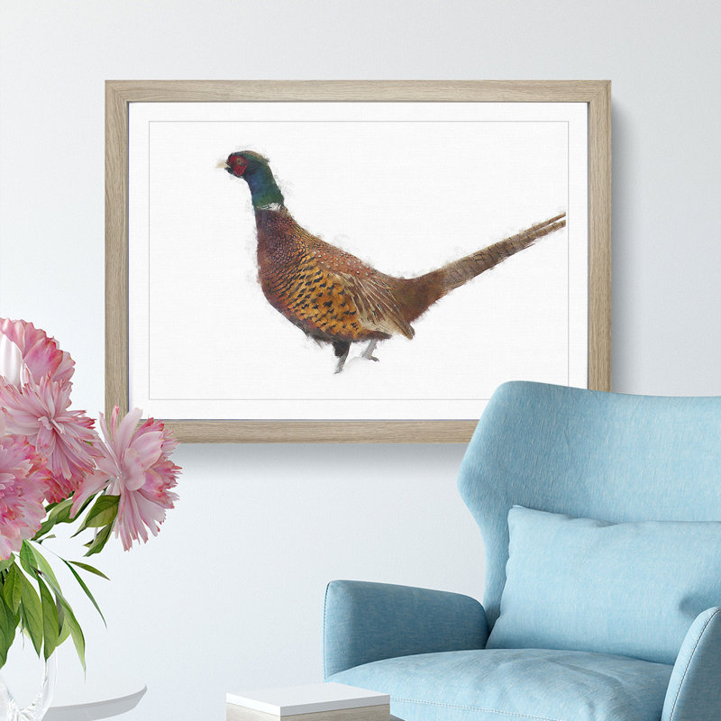 Pheasant Bird in Winter - Framed Print, 62cm H x 87cm W x 2cm D, Oak