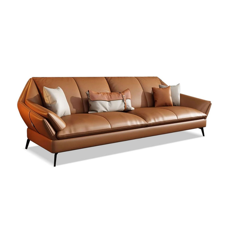 Causeuse coussin orange en cuir véritable, H 32,28 po x l 86,61 po x P 36,61 po, Orange
