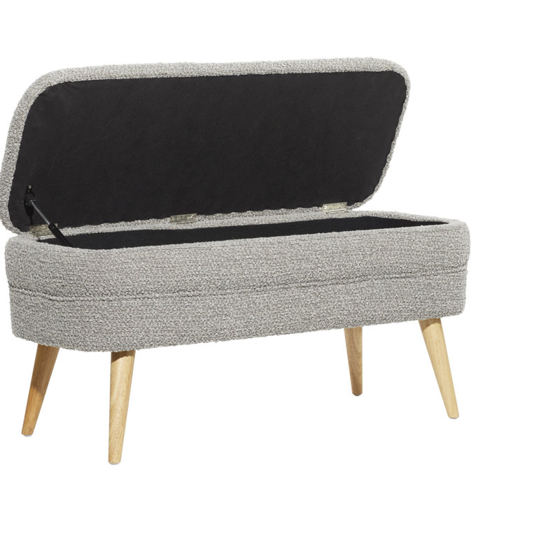 Gray Upholstered Storage Bench with Squared Wood Legs