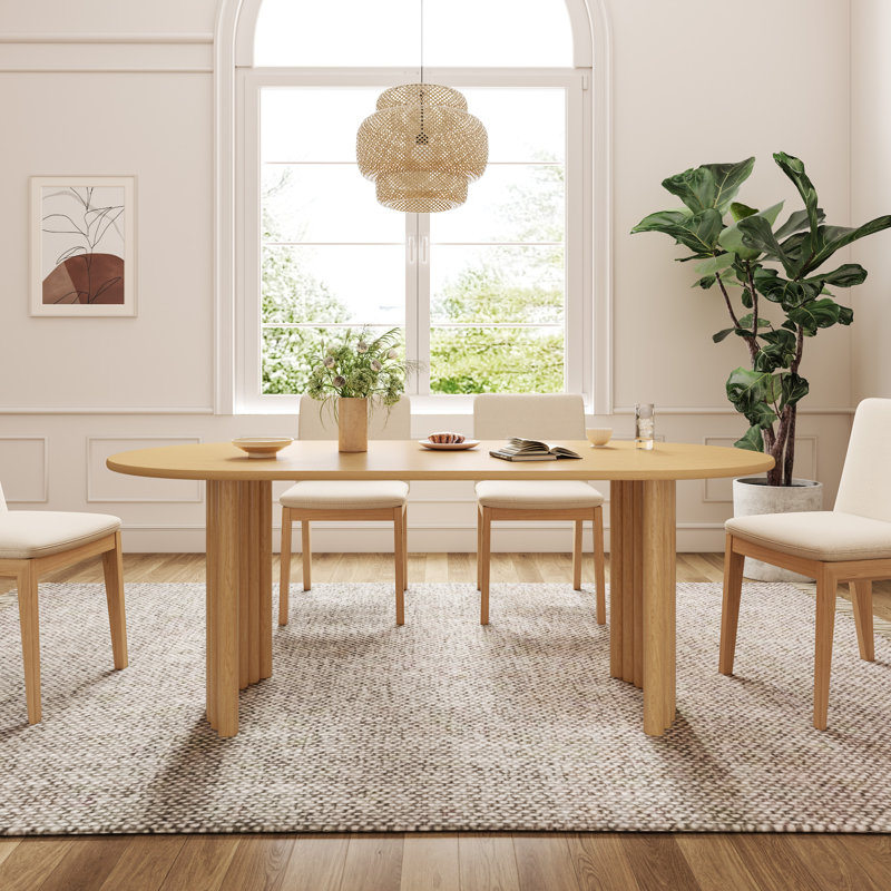 67" Double Pedestal Soild Wood Dining Table Oval Kitchen Table, Oak