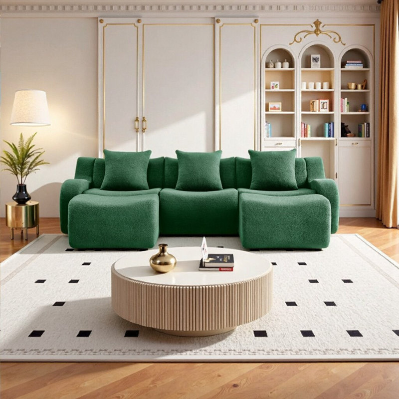 Canapé modulaire en U avec tissu en peluche et méridienne - sans assemblage, conception antidérapante, confort semblable à un nuage
