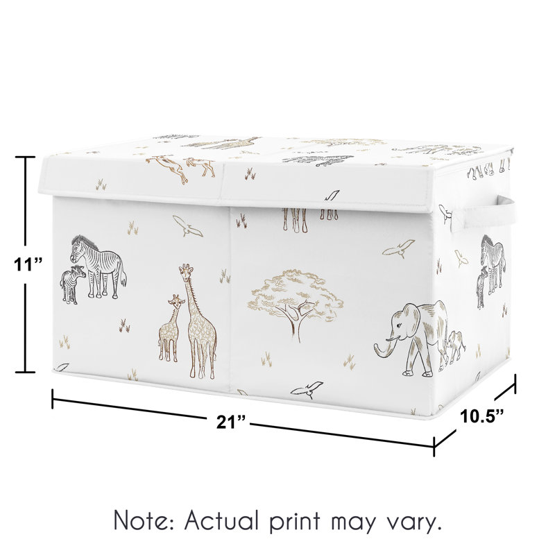 Small White Fabric Toy Bin with Multicolor Safari Animals Print
