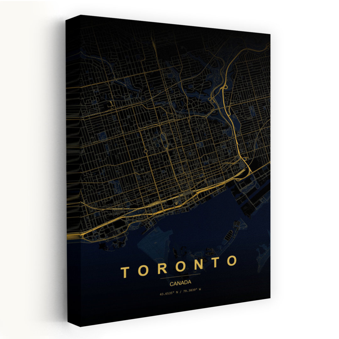 Golden Toronto City Map Minimalist Modern Abstract City Wall Art Print