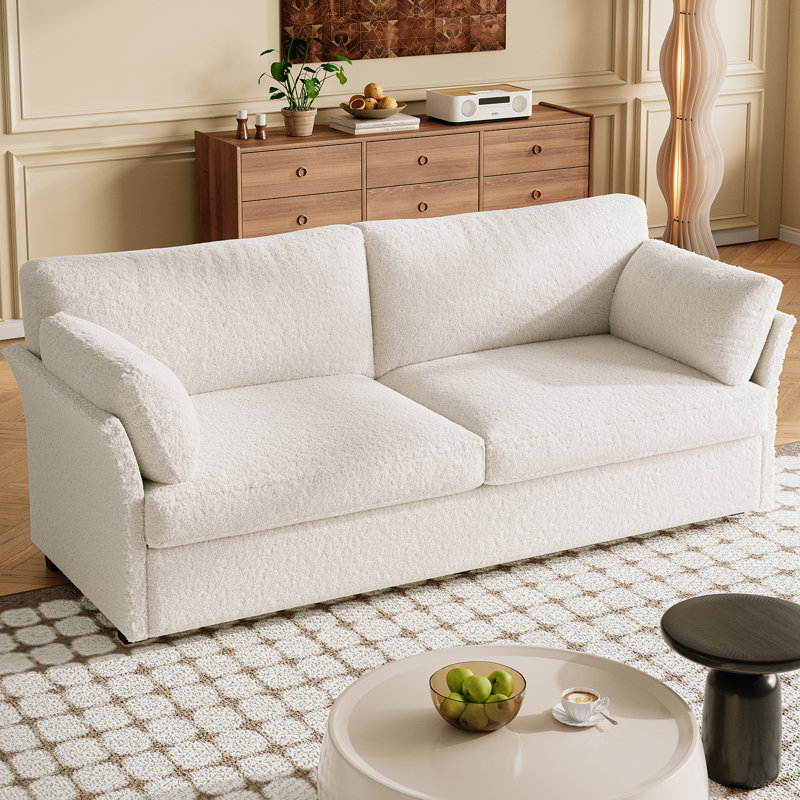 59" Beige Loveseat Sofa,Small 2-Seater Sofa With 2 Pillows,Comfy Upholstered Sofa Couch, White
