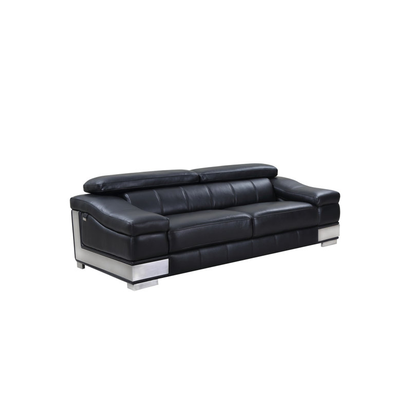Aiela Top Grain Italian Leather Sofa, Black Genuine Leather, 31" H x 73" W x 43" D