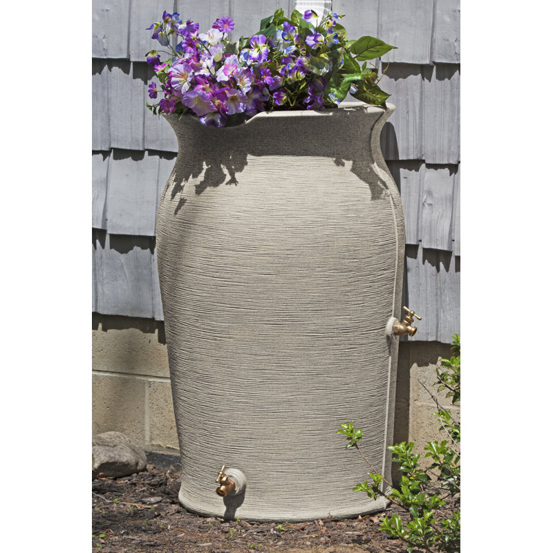 Sandstone Plastic Rain Barrel with Planter Top