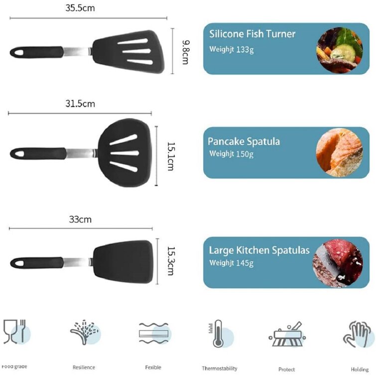 Ultra Flexible Silicone Turner Spatula Set of 3 by Starpack