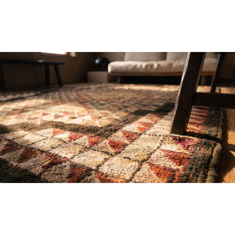 Antique Geometric Medallion Wool &amp; Cotton Hooked - Loop Pile Multicolor Jewel Tones 1925 Rug