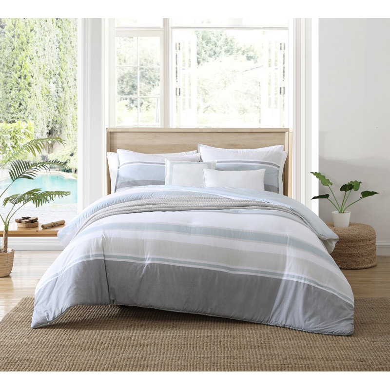 Full Blue Cotton Reversible Comforter Set with Decorative Pillows