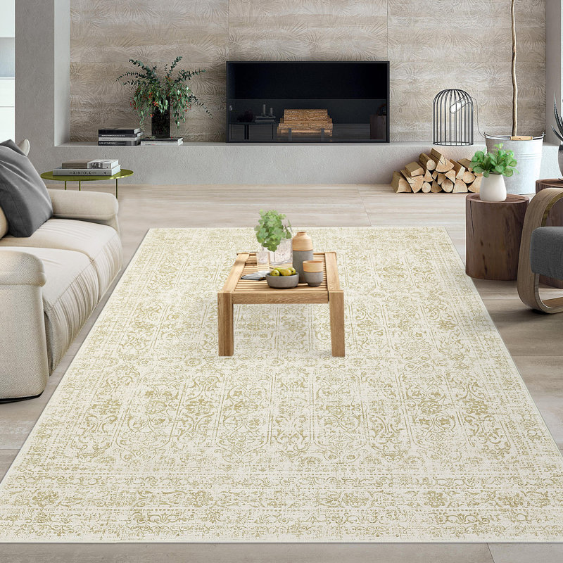 Vintage Machine Washable Area Rug Soft Non Slip Thin Floor Carpet, Low Pile Non Shedding Rug, Stain Resistant Printed Rug for Bedroom Living Room