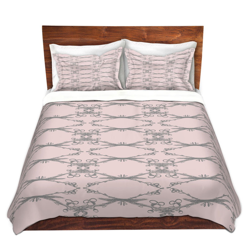 Ensemble de housse de couette brindilles, 1 housse de couette grand + 2 taies standards, Rose pâle / Gris