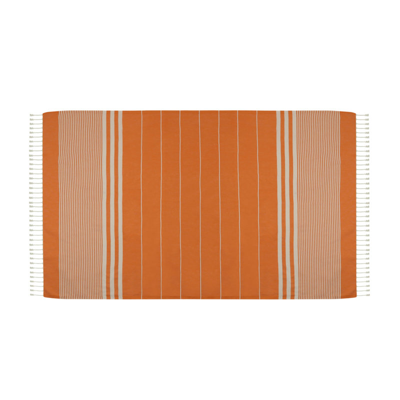 Serviette de plage 100% coton Clery, Orange / écru