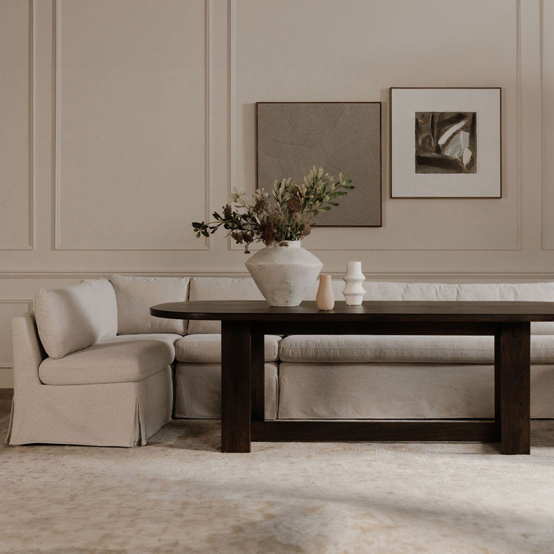 Fable Slipcover Dining Banquette U-Shape Beige 121In, L-Shape, 31.75" H x 96" W x 67.5" D