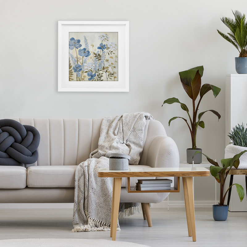 Peace In The Blue Garden Framed Print Under Glass, design by Lanie Loreth, Coastal White Frame, 16" H x 16" W