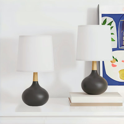 14" Modern Black Ceramic Small Table Lamp with Pre-Assembled Shade for Living Room, Bedroom and Study