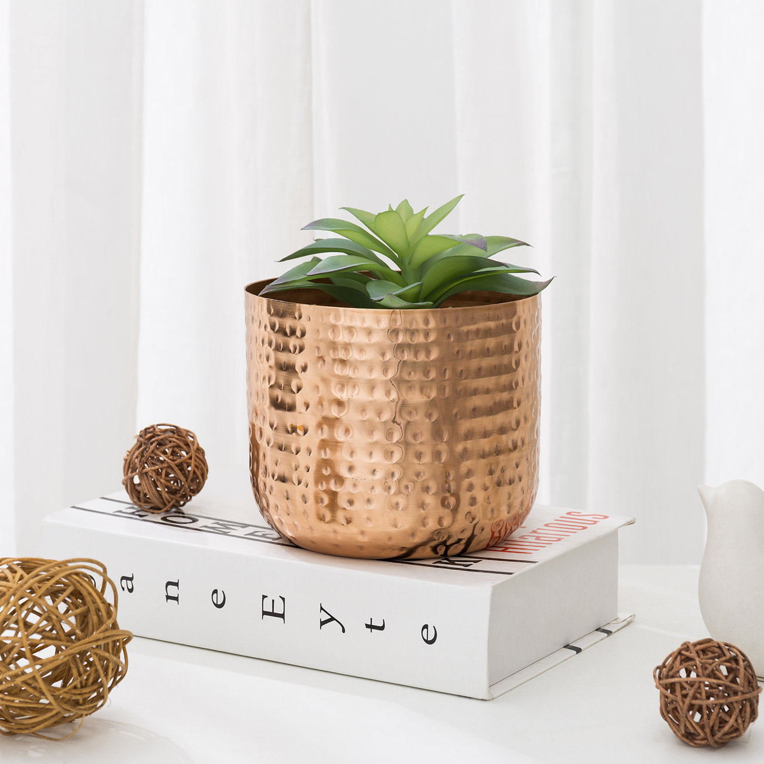 6 Inch Succulent Planter, Copper Tone Metal Plant Pot with