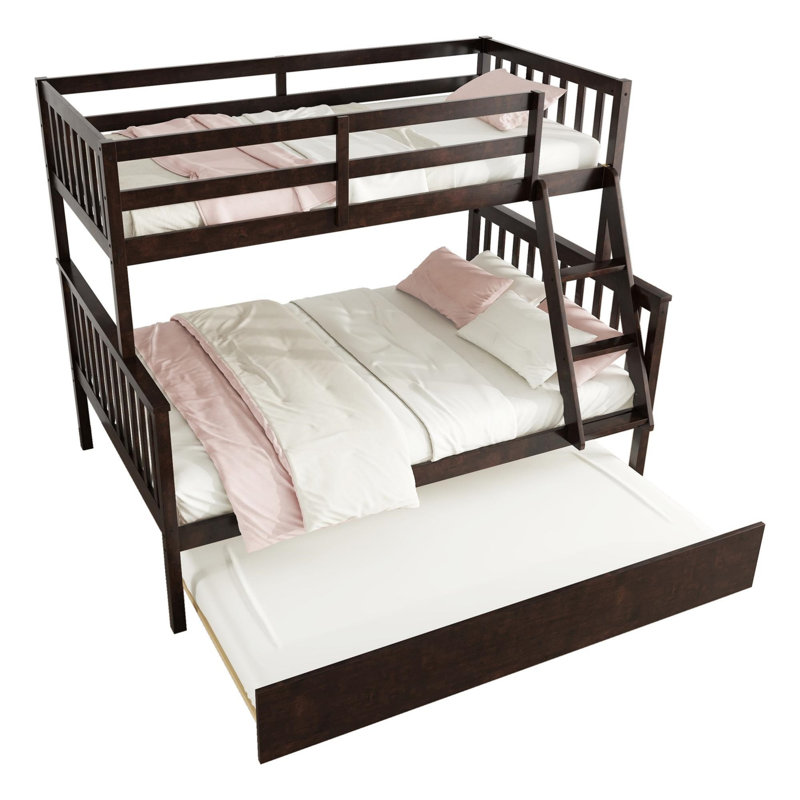 Sotion Kids Bunk Bed with Trundle, Twin Over Full, Espresso