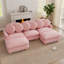 Ensemble de salon modulaire 5 pièces en chenille avec 2 poufs, 6 coussins ronds et pieds en bois massif, rose poudré-133423027