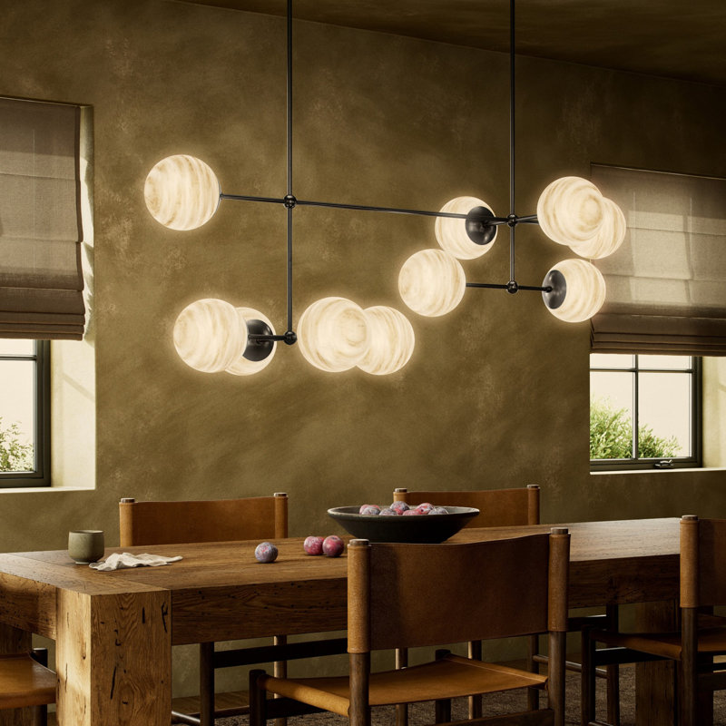 Armstrong 10 - Light Chandelier, Black Gunmetal, Marbled Matte Glass