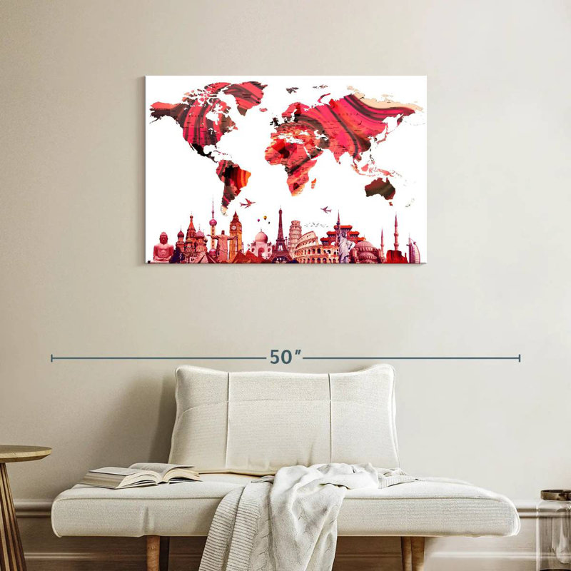 Aliaz Rose Abstract World Map, 24" H x 36" W