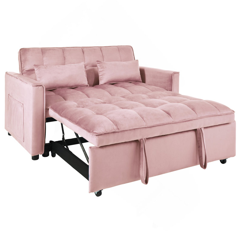 Canapé-lit convertible, canapé-lit escamotable 3-en-1 avec dossier inclinable et coussins, canapé-lit, fauteuil convertible, causeuse convertible pour salon, maison ou bureau (rose)