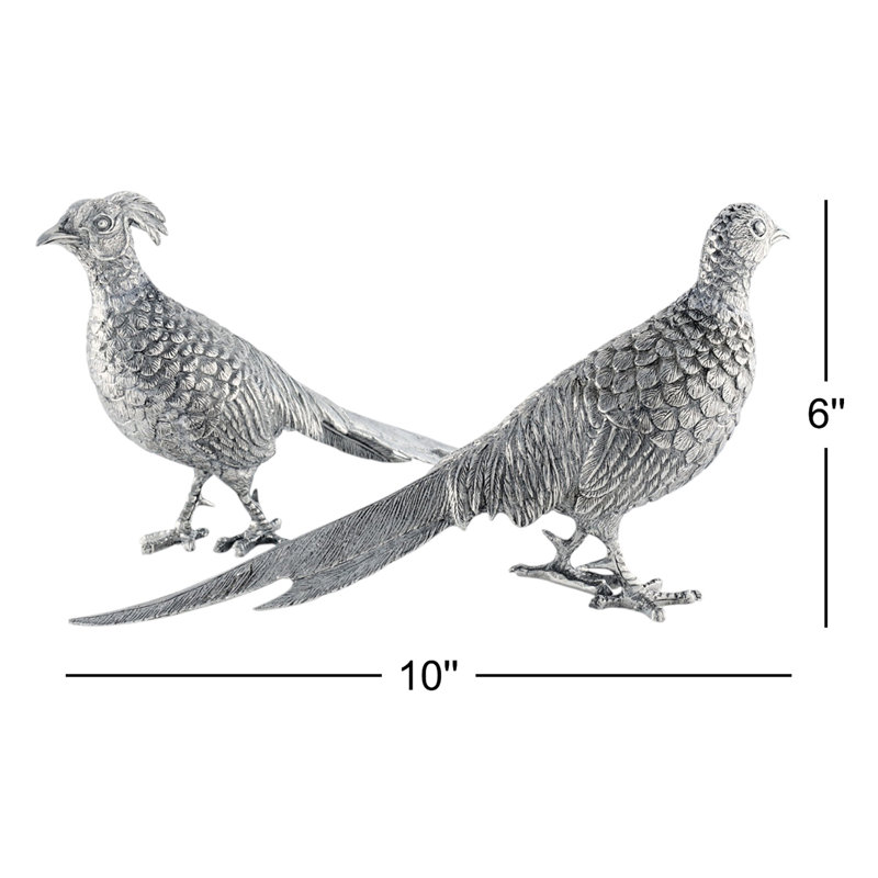 2 Piece Morning Hunt Pewter Pheasant Figurine Set