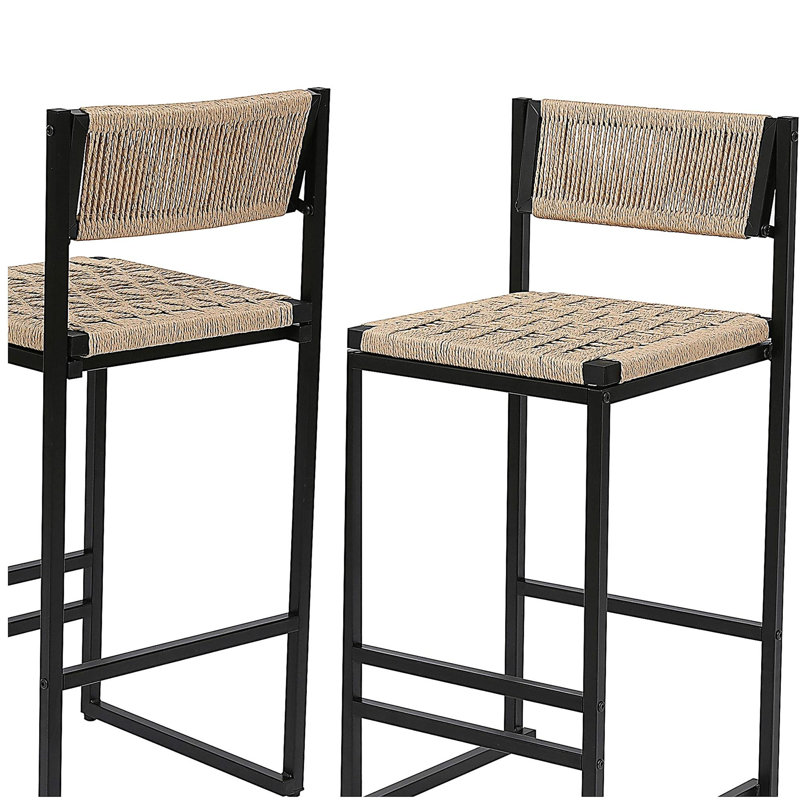 Kitchen Bar Stool with Footrest 2-Person Paper Weave Bar Stool Bar Height Stool (Style B Black & Honey)